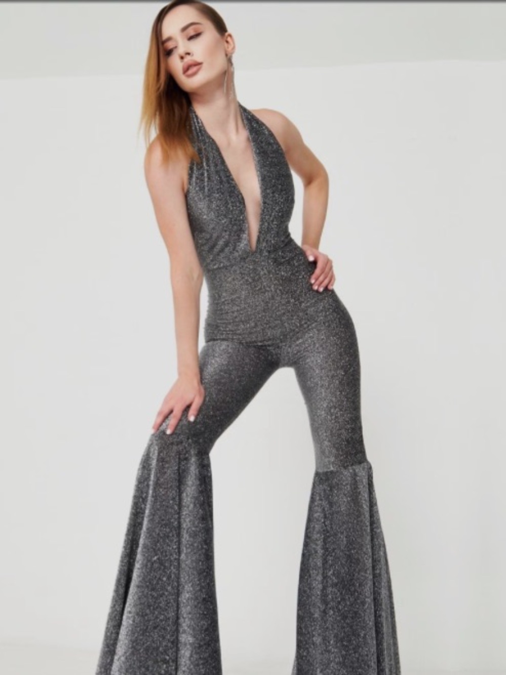 Studio 54 silver Bear Dance Charcoal Glitter jumpsuit.